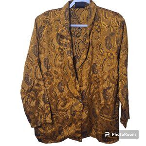 Vintage Trimmings Gold & Black Paisley Print  Lightweight Blazer (See Photos)